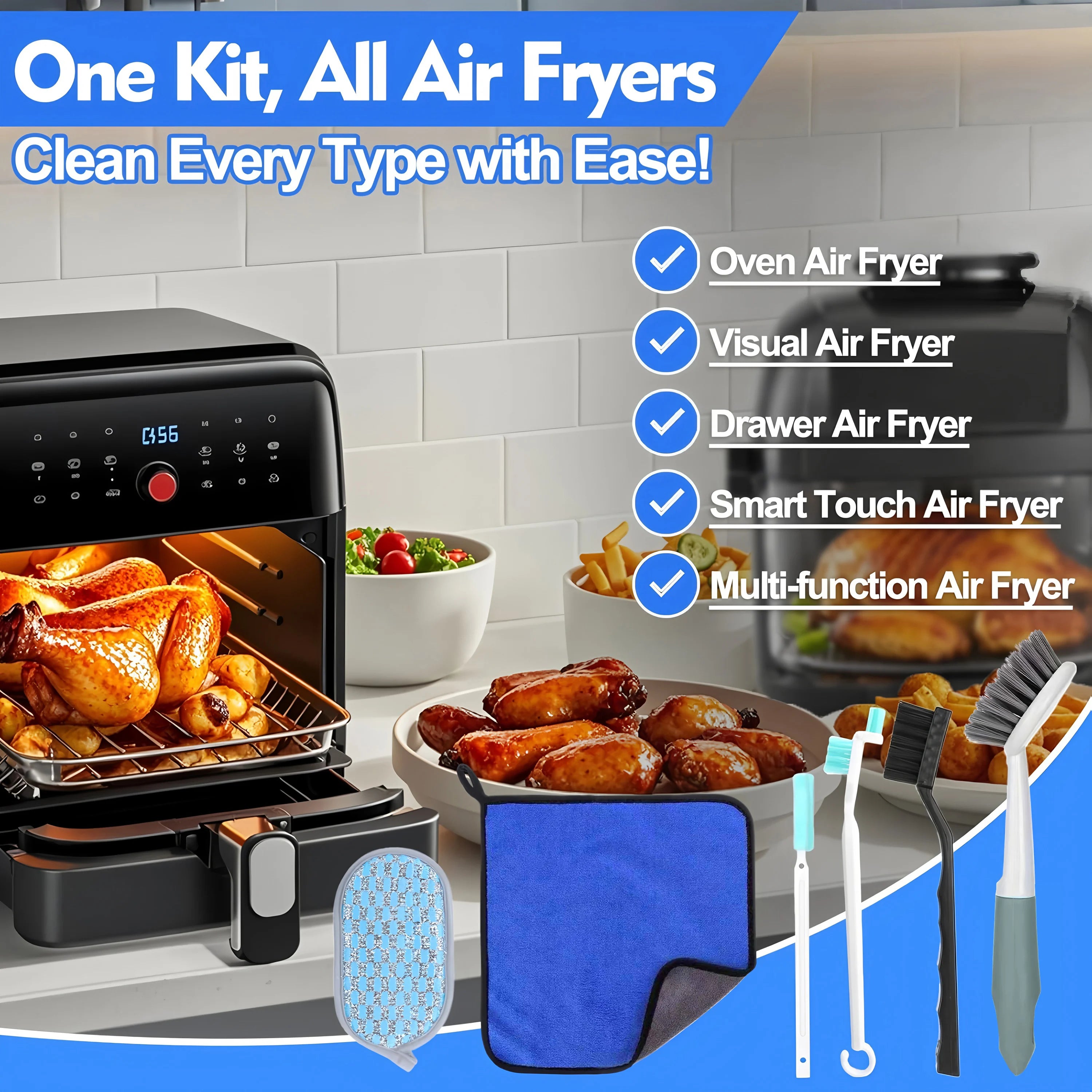 Air Fryer Cleaner Brush Kits, 6 Pcs Air Fryer Cleaning brush Tools Accessories, Kitchen Cleaning Tools