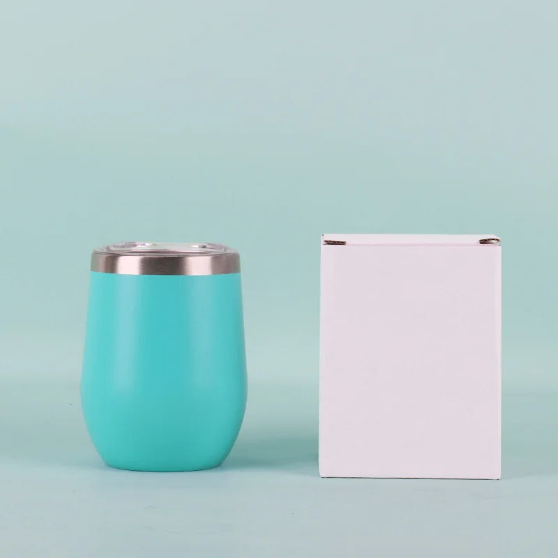 50pcs Custom 12oz double wall stainless steel wine tumbler insulated vacuum egg shape wine tumbler with sliding lids
