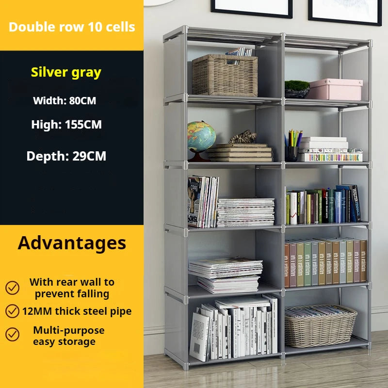 Bookshelf Simple Storage Locker Living Room Cabinets Easy Assembly Bookcase Multi-layer Metal Storage Rack 수납가구 이동식 수납장