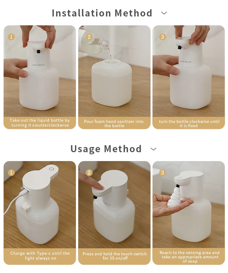 New Wall Mounted Automatic Soap Dispenser Foam Smart Hand Washing Machine 500ml Liquid Rechargeable Bathroom Induction Sensor