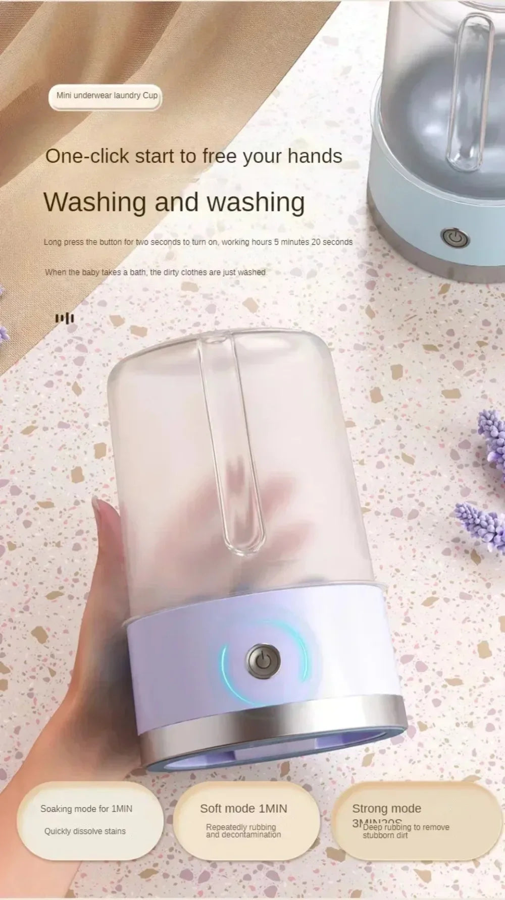 Mini Washer Underwear&Socks Washer Rechargeable Wireless Portable for Travel/Home/Dormitory with Laundry Cup Washing Machine