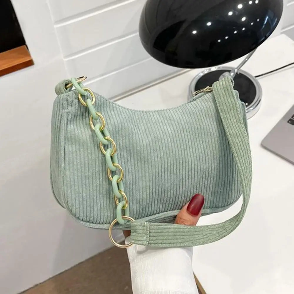Fashion Vintage Handbags Women Autumn Winter Corduroy Underarm Bag  Zipper Shoulder Small Bags Female Soft Casual Clutch Handbag