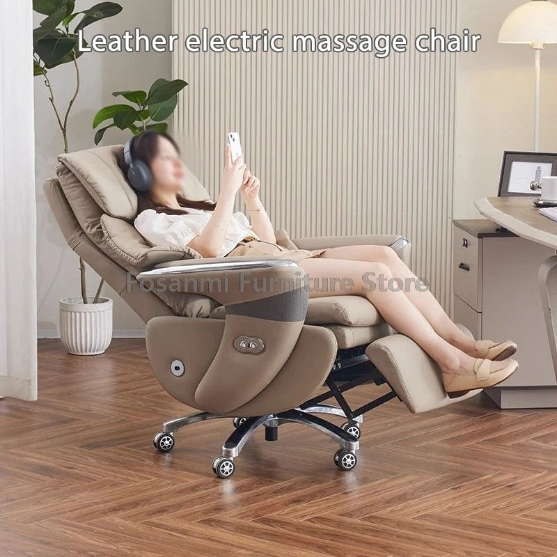 Comfortable and Soft Leather Electric Home Gaming Swivel Chair Thick Boss Office Chair Ergonomic Adjustable Height Desk Chairs