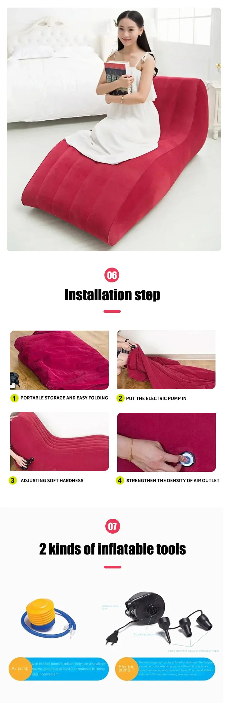 Outdoor Camping Folding Air Chair - Reclining Massage Chair | Indoor Double Inflatable Sofa Bed with Electric Pump