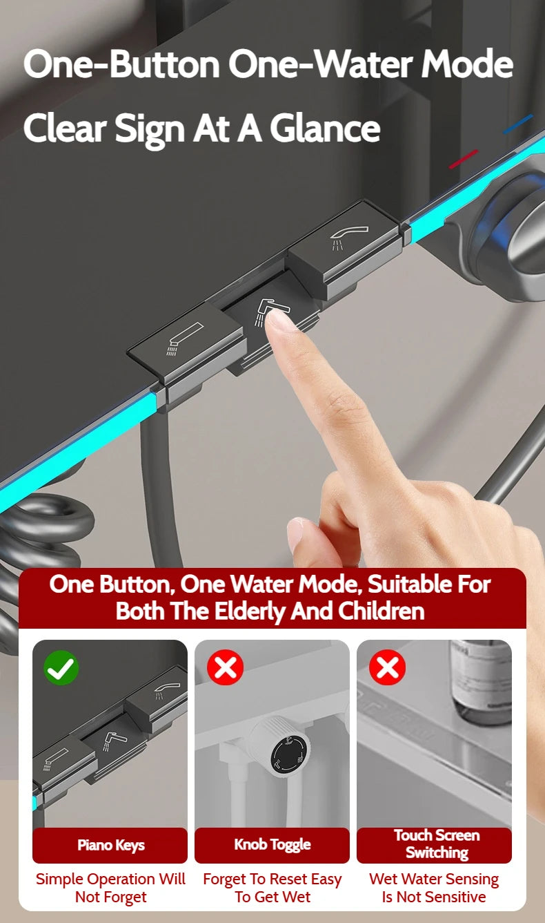 Grey Brass Waterfall Wall Mount Smart Temperature Digital Display Bathtub Faucet Bathroom Faucet Bath Shower Faucet Mixer Crane