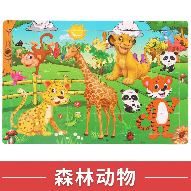 NEW Wooden 30pcs Puzzles Children Animal Dinosaur Cartoon Plane Puzzle Baby Early Education and Intellectual Building Block Toys