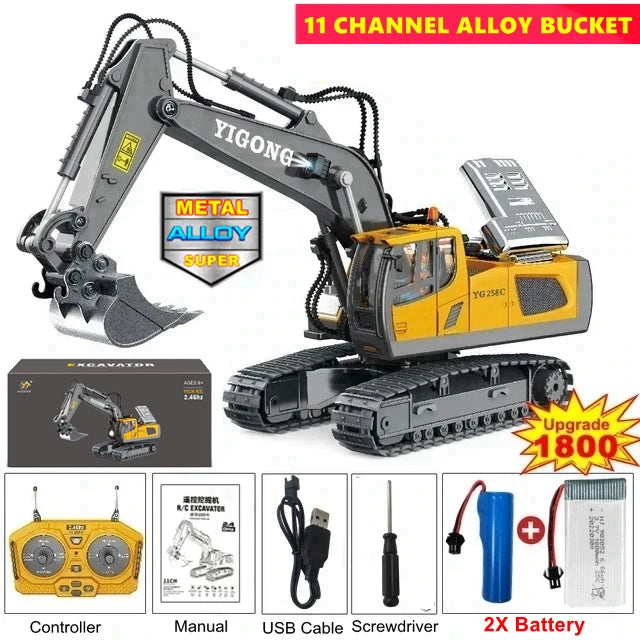 4WD Remote Control Excavator Toy Radio Controlled RC Dump Truck Vehicle Crawler Bulldozer Construction Car Gifts for Kids Boys