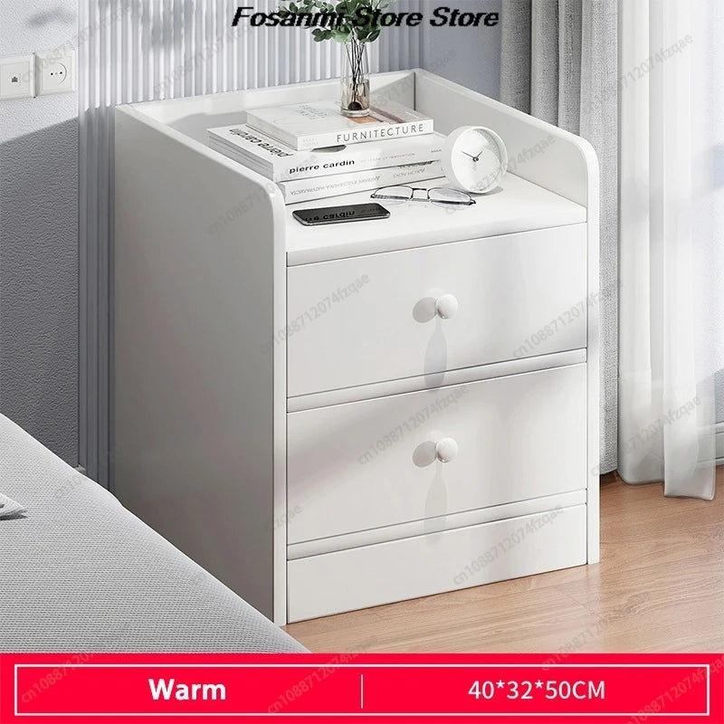 Minimalist Ultra Slim Nightstand Modern Narrow Bedside Table with Open Shelf and Drawers Space Saving Storage for Small Bedroom
