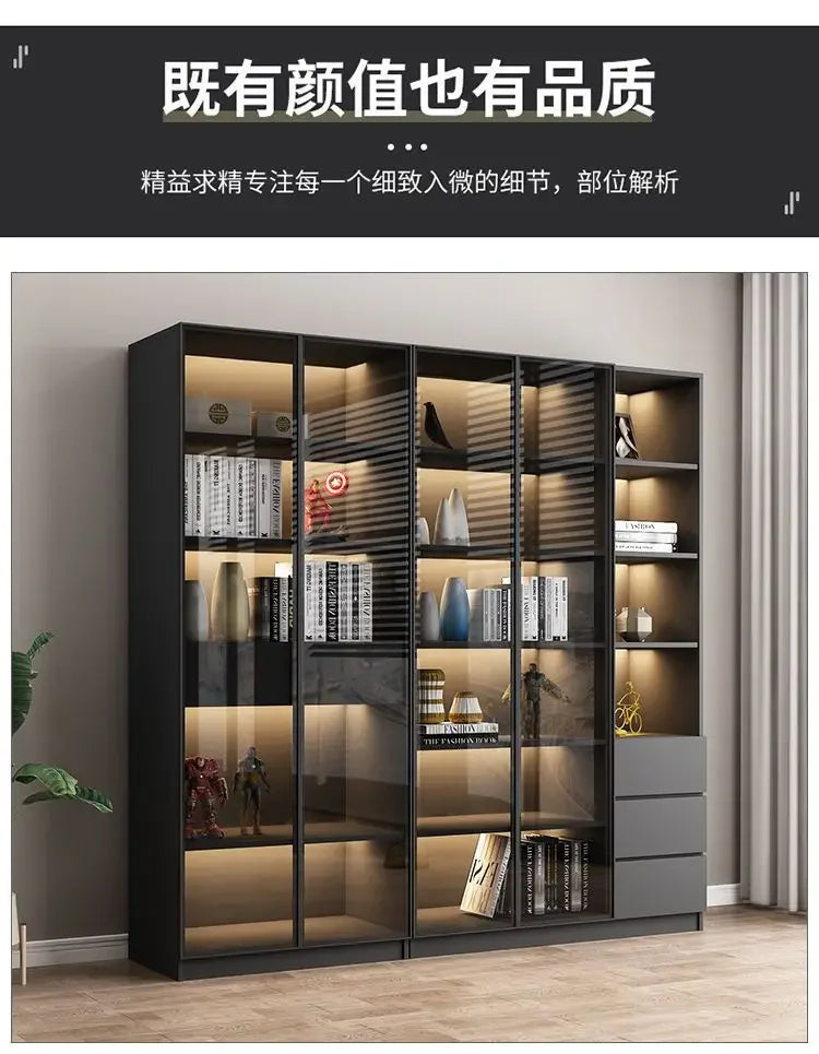Modern Dust-Proof Bookcase with Glass Door Display Cabinet Modern Luxury Customized Home Living Room Integrated Bookshelf