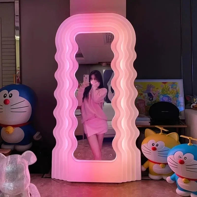 Luxury Furniture Nordic  clothing store  body lamp fitting mirror wave floormirror bedroom home cloakroom mirror bathroom decor