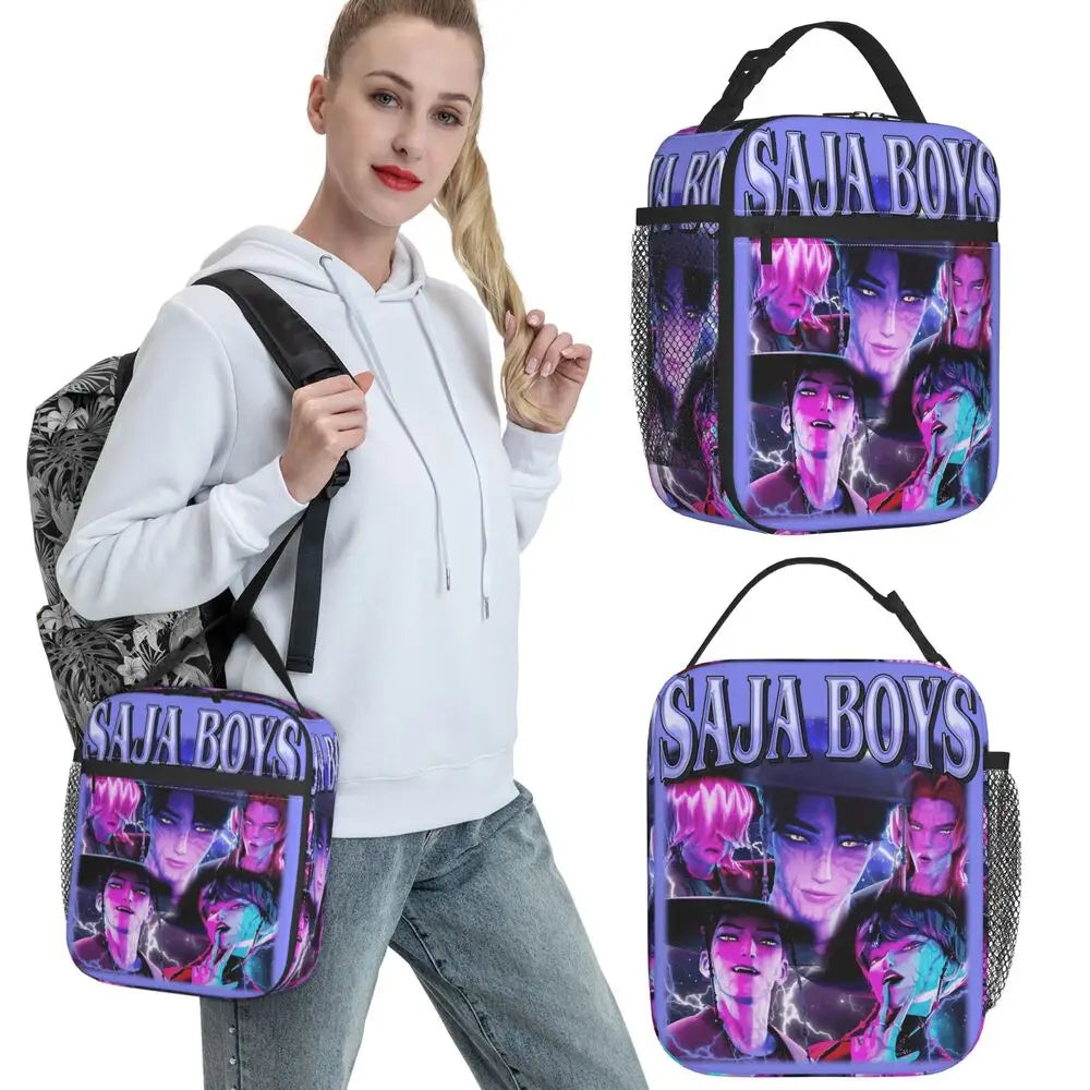 Huntrix Girlgroup K-Pop Group Demon Hunters Lunch Bag Cute Lunch Box For Child Office Portable Cooler Bag Oxford Tote Food Bags