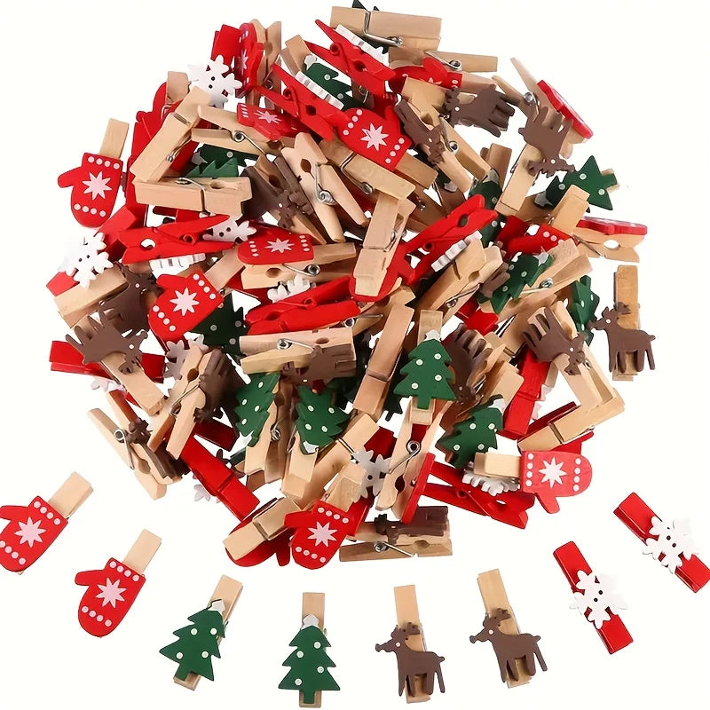 10/30/50Pcs Christmas New Year Party Decor Wooden Clip Photo Wall Clip DIY Christmas Decorations To Decorate The Christmas Tree