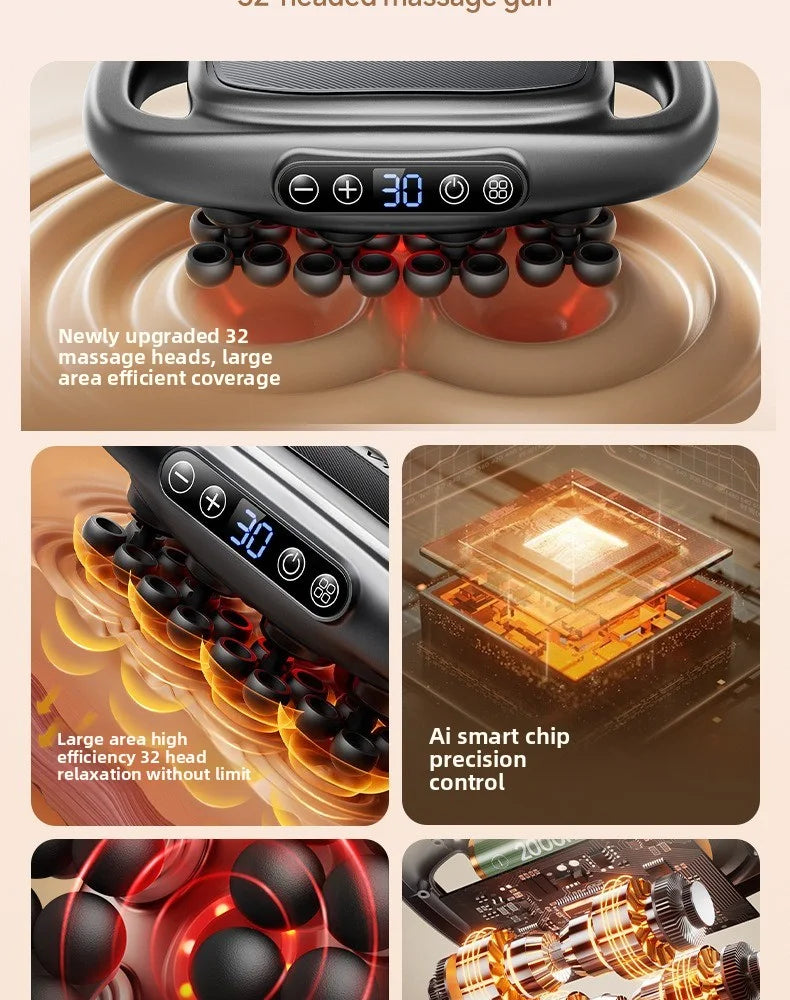 32 Massage Heads Massage Gun Deep Tissue Muscle Professional High Quality Wireless Frequency Vibration Red Light Masajeador