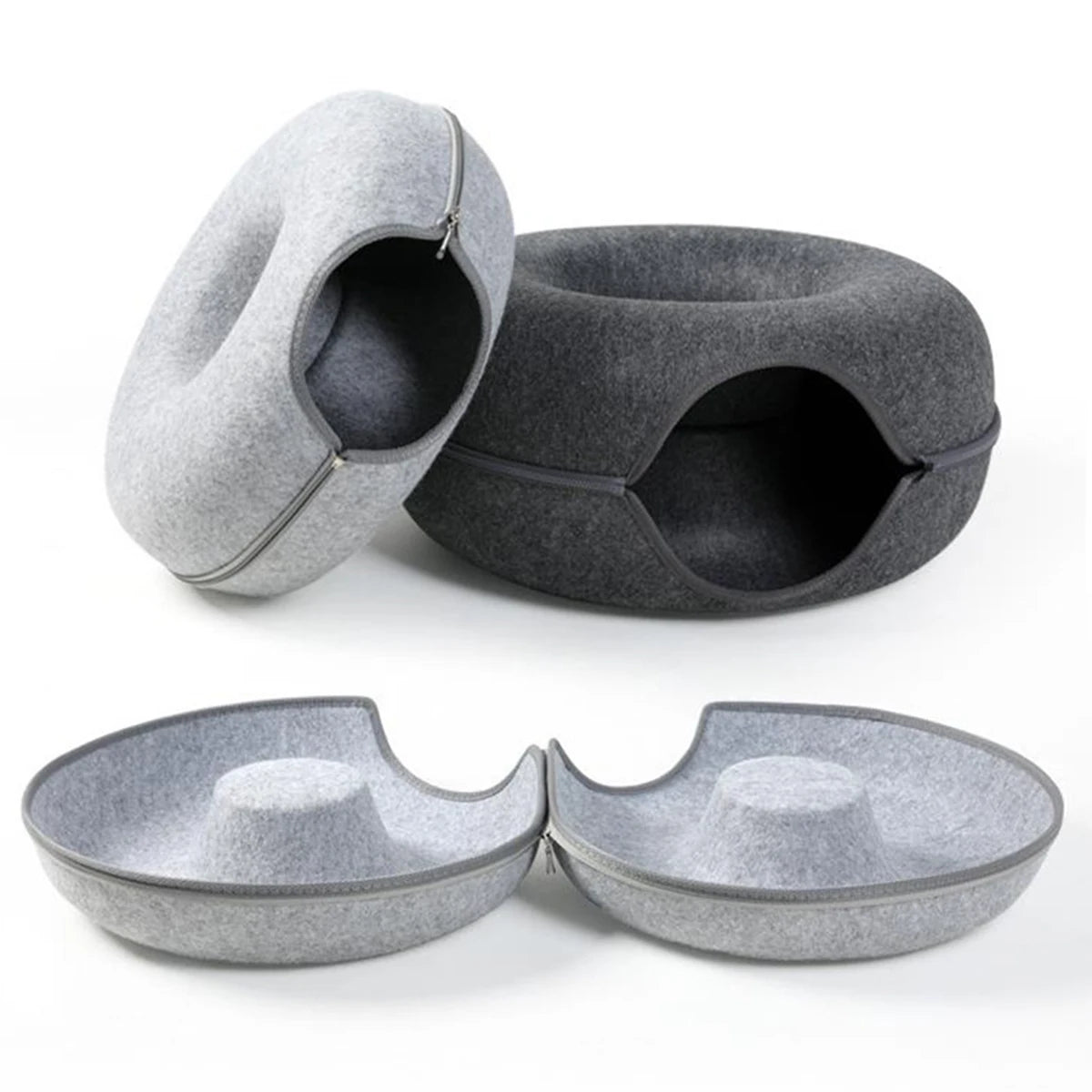 Felt Donut Bed for Cats House With Breather Hole Dog Bed Interactive Play Toys for Cats to Hide 2 in 1 Tunnel for Cats Bed