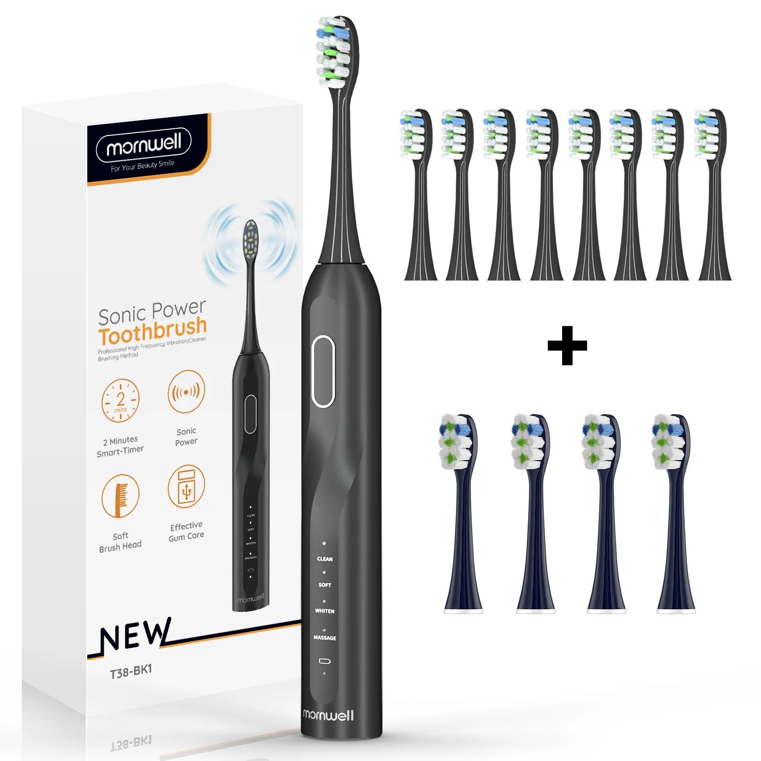 Electric Toothbrush 8 Brush Heads Sonic Electric Toothbrush with 40000VPM Deep Clean 4 Modes Rechargeable for Adults