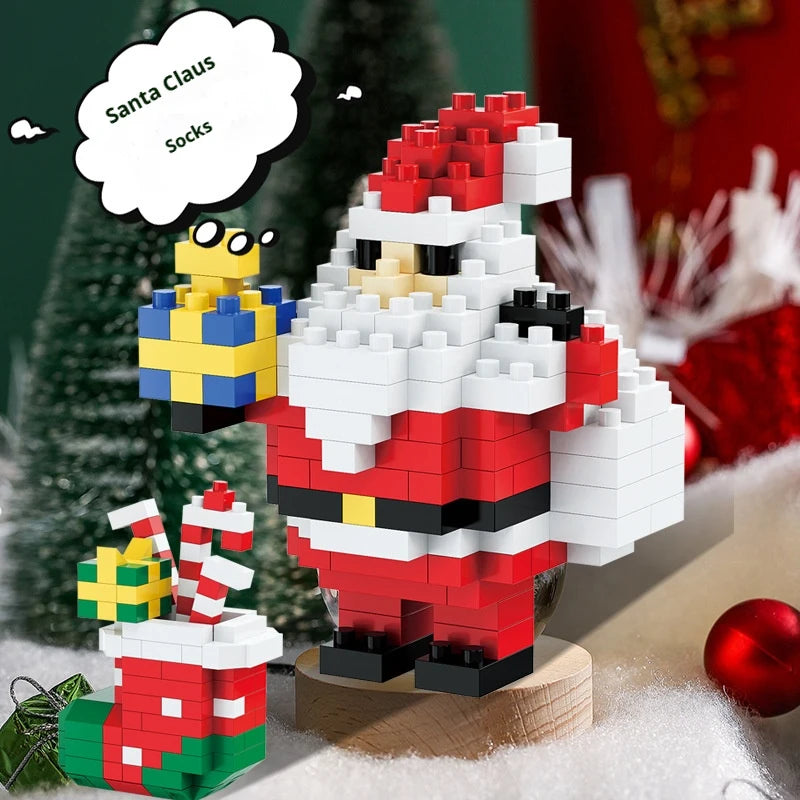 Christmas Gifts Micro Building Block DIY Domino Game Santa Claus Reindeer Holiday Puzzle Assembling Bricks Table Decoration Toys