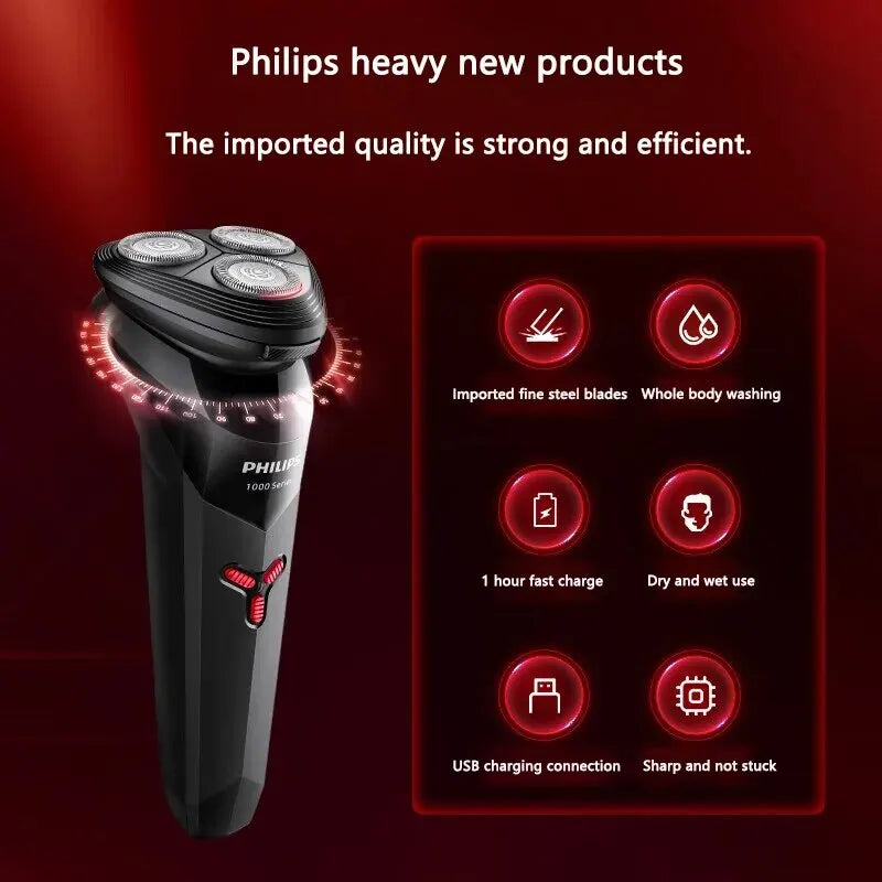 Philips New S1113 Electric Shaver Men Fast Shaving Beard Trimmer USB Charging IPX7 Ergonomic Design Triple Floating Head Razor