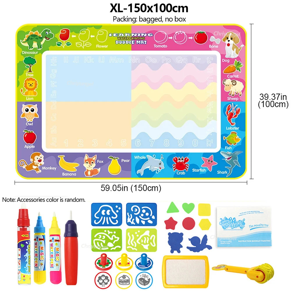 No Mess Kids Water Drawing Mat  Doodle Coloring Board with Magic Pens & Stamps Educational Montessori Toy Gift for Boys Girls