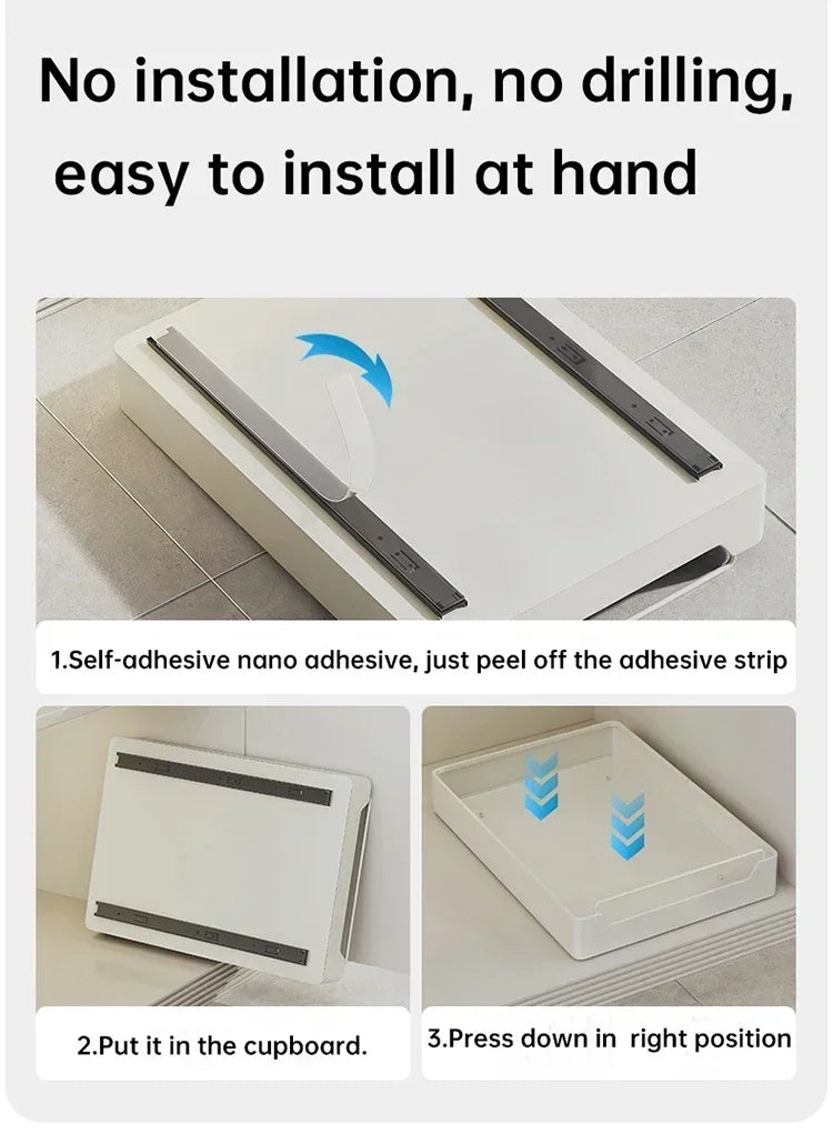 ZEXEF Kitchen Storage Box with Sliding Rail Pull-out Cabinet Storage Rack Spice Pantry Shelves Drawer Kitchen Organizer Basket