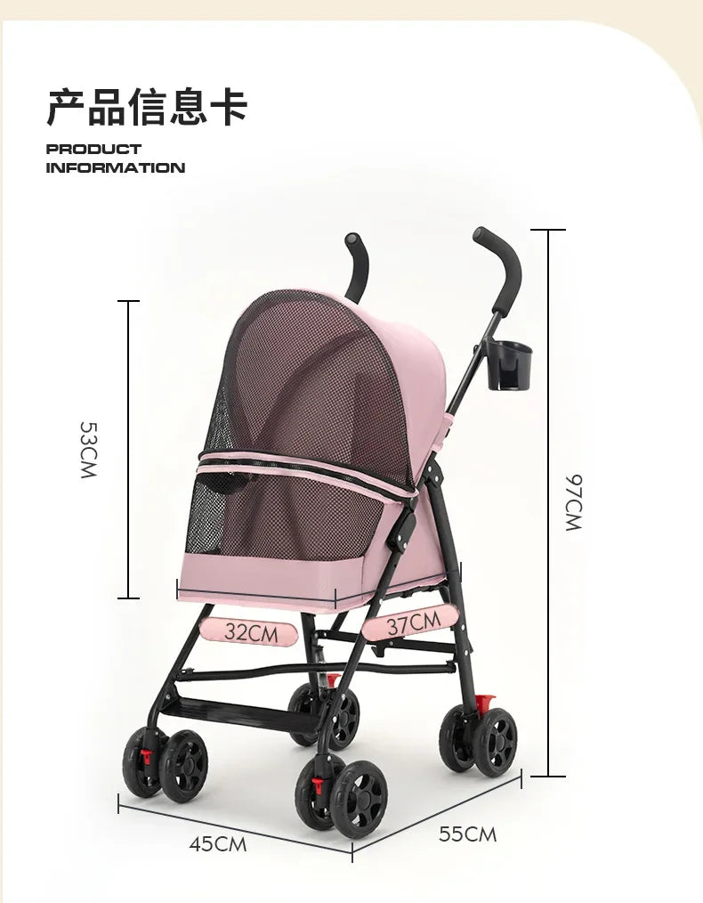 Pet Cat and Dog Stroller Dog Cat Teddy Baby Stroller Lightweight and Foldable for Small Pet Dogs When Going Out