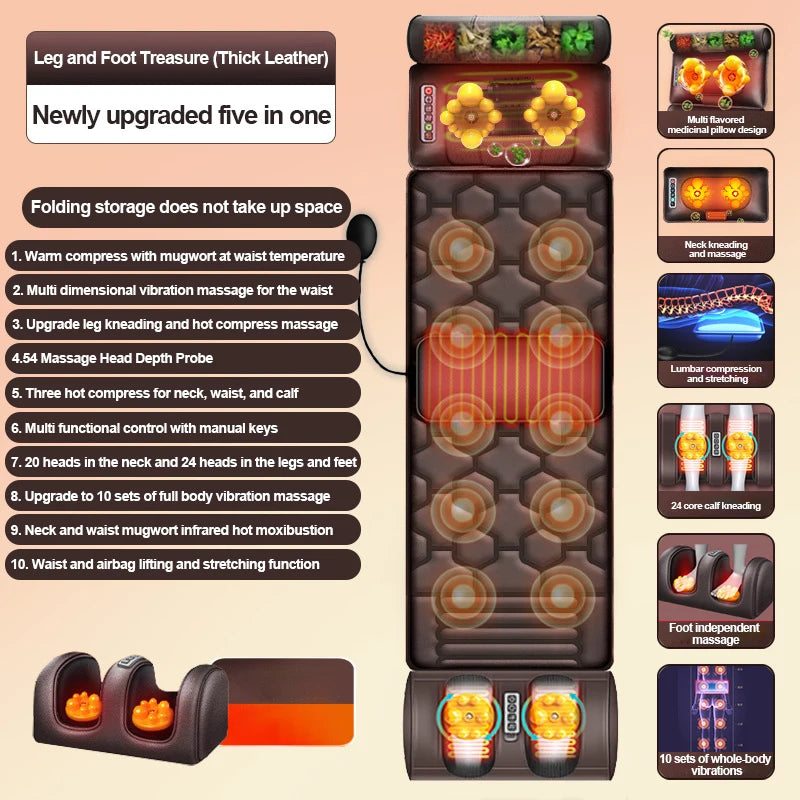 Multifunctional Massage Mattress Full Body Electric Shoulder Neck Waist Back Kneading vibrations Massage Cushion With Heat