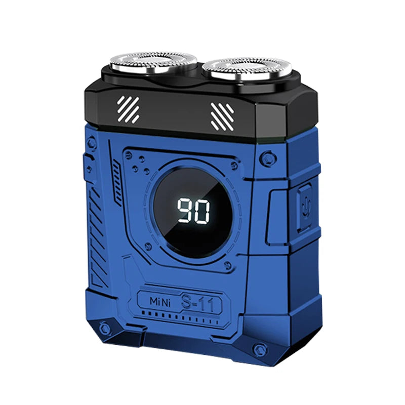 Magnetic Double Blade Electric Shaver for Men Mecha Punk Style Rechargeable LCD Portable Beard Trimmer Face Beard Razor Knife