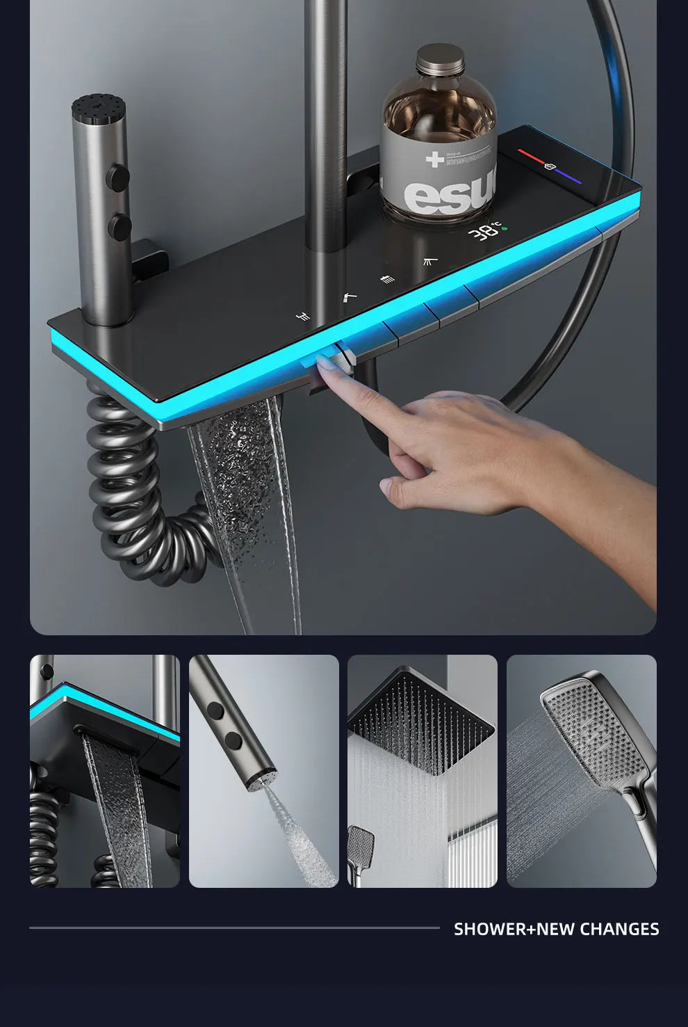 Hot Cold Piano Digital Shower Set 12 Inch Rainfall Shower Head Brass Bathtub Mixer Faucet Thermostatic Bathrooom Shower System