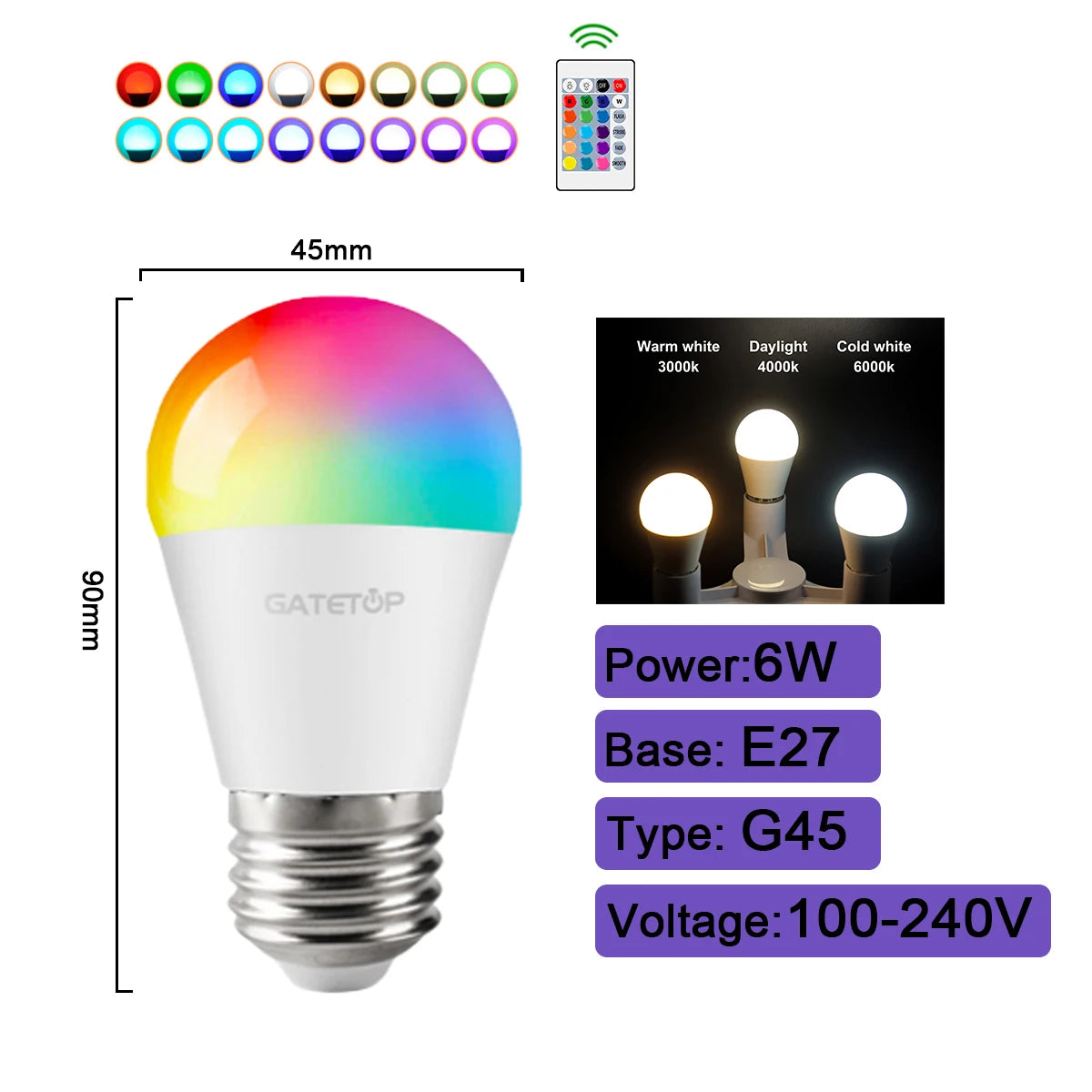 1-10PCS Smart RGBW LED Bulb Spotlight E27 E14 B22 GU10 with Infrared Remote Control Suitable for Colorful Home Lighting