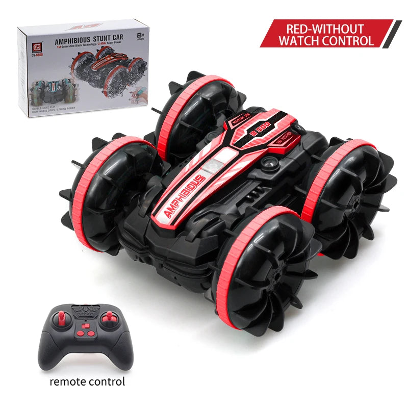 New LED Amphibious RC car Dual remote control waterproof stunt car double side flip drift drive 360 ° rotation rc cars Kids toy