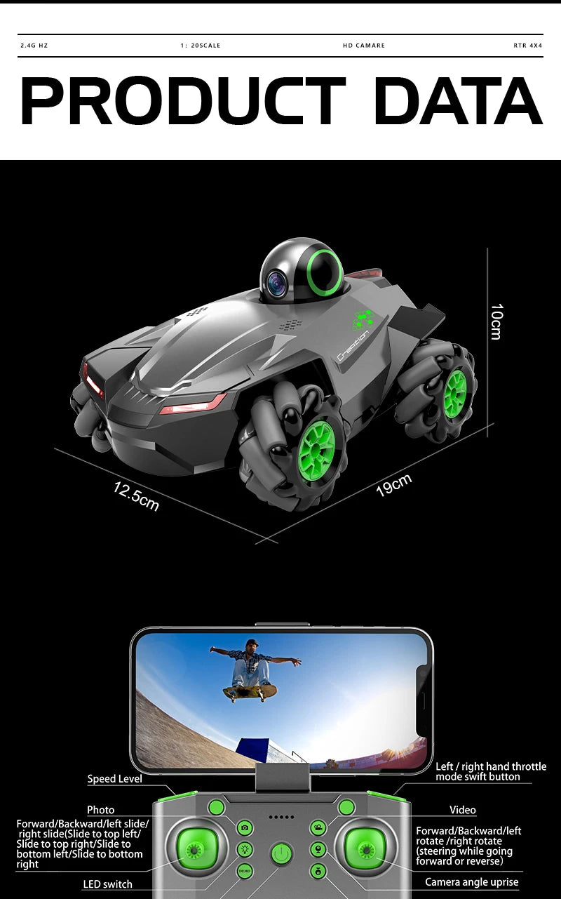 RC Car 1:20 With Video 2.4G WIFI FPV HD Camera Car 360° Rotation Stunt Camera Car Kids boy toys