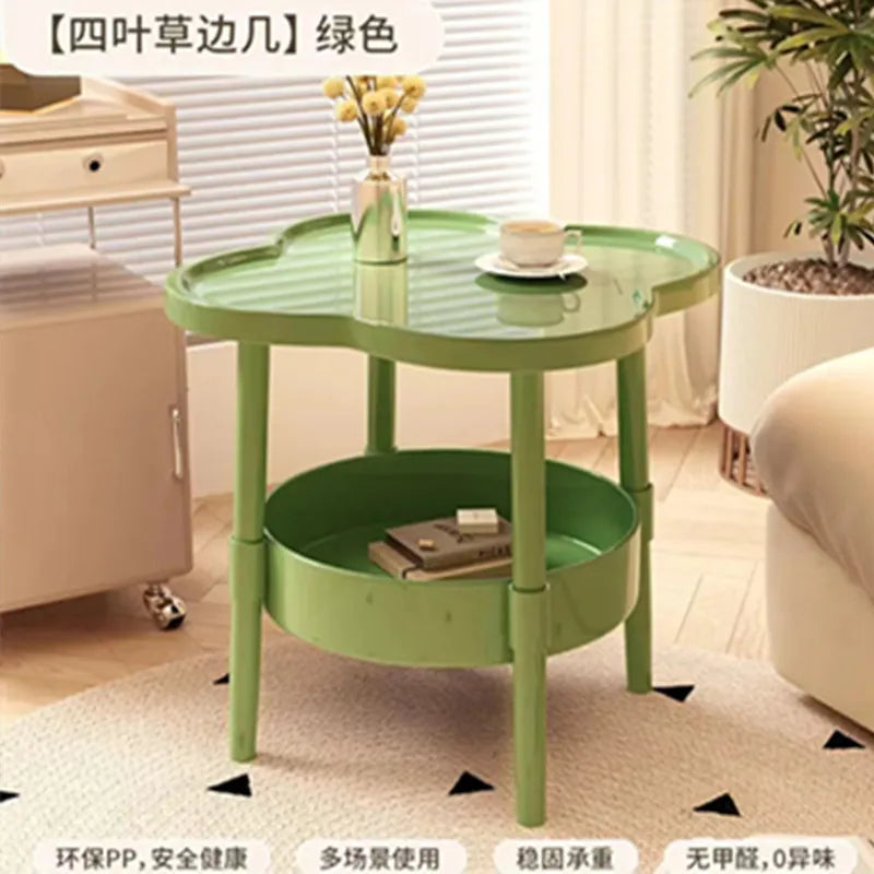 Cream Style Small Coffee Table Creative Side Table Double Layered Modern Simple Sofa Side Cabinet Table Storage rack