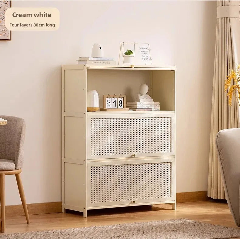 White Living Room Floor Cabinet for Tatami Bay Window Storage Cabinet Multifunctional Balcony Organizer Space-Saving Cupboard