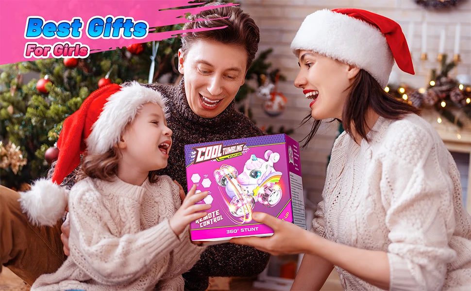 Unicorn Remote Control Car for Girls, 360° Rotating 4WD Stunt RC Cars with Cute Lights, Rechargeable Toys-Kid Birthday Gifts