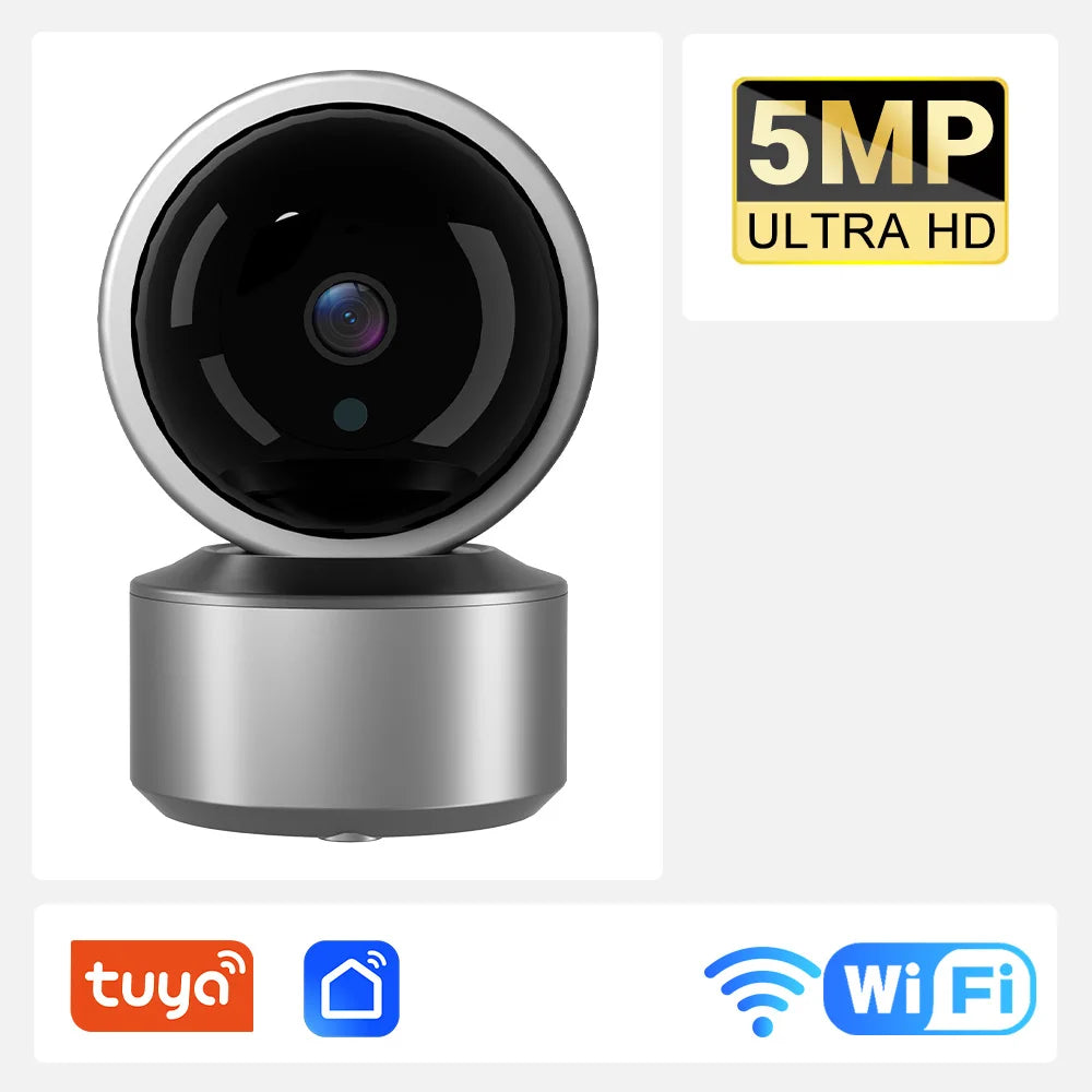 5MP WiFi Baby Monitor Security Camera, Tuya Smart Life APP, 355° PTZ Auto Tracking, IR Night Vision, 2-Way Audio Indoor IP Cam