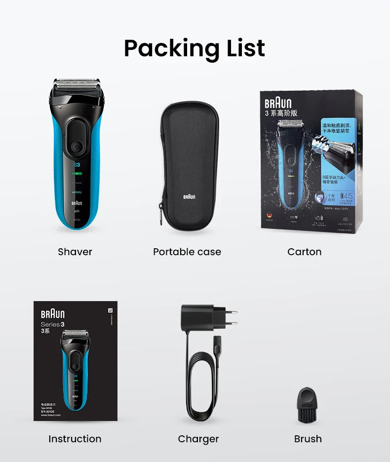 Braun Electric Shaver 3 Series ProSkin 3040S 3010S Reciprocating Shaver For Men Shaving Machine With Trimmer 100-240v