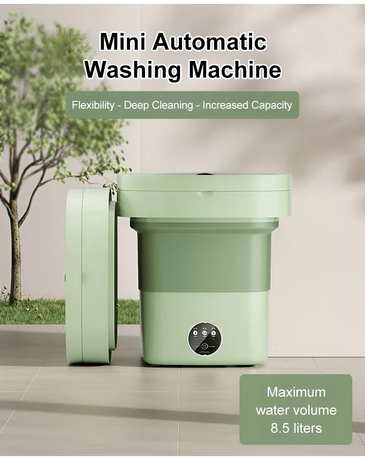 Folding Portable Washing Machine 8.5L Large Capacity Clothes Spin Dryer Bucket Travel Underwear Socks Ultrasonic Mini Washer