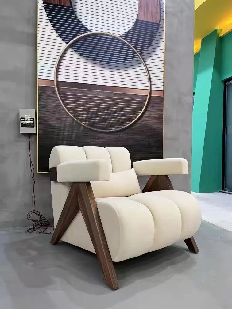 Home Balcony Nordic Wood Living Room Chairs Modern Living Room Sofas Single Leisure Back Armchair Fabric Sofa Chair Furniture