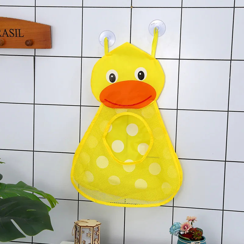 Cartoon Cute Multiple Storage Network Quick Drying Baby Bath Toy Storage Bag Bathroom Bath Bag with Suction Cup Hanging Bag