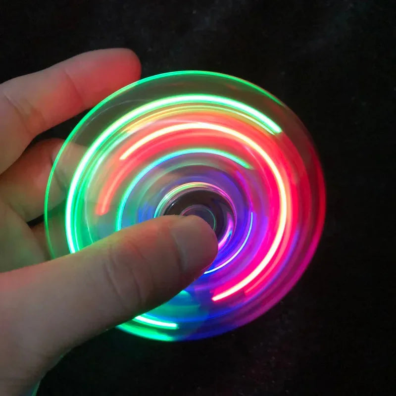 Hand Top Spinners Crystal Luminous LED light Fidget Spinner Glow in Dark EDC Stress Relief Toys Kinetic Relief Gyroscope for