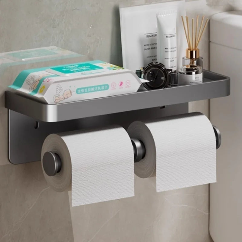 No Drill Toilet Paper Holder Wall-Mounted Aluminum Alloy Toilet Paper Holder Tissue Rack Tissue Holder Bathroom Accessories