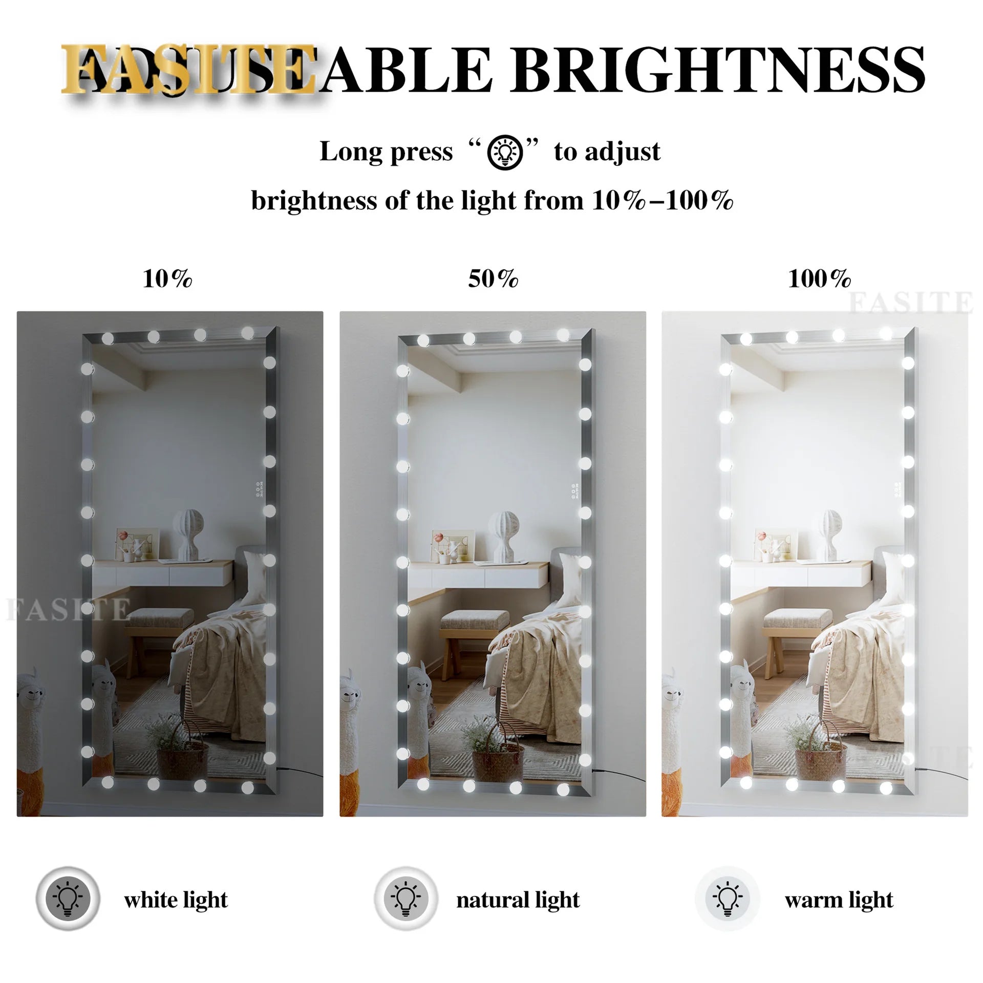 Smart LED full-body mirror with lamp full-length mirror household wall-mounted vertical floor mirror
