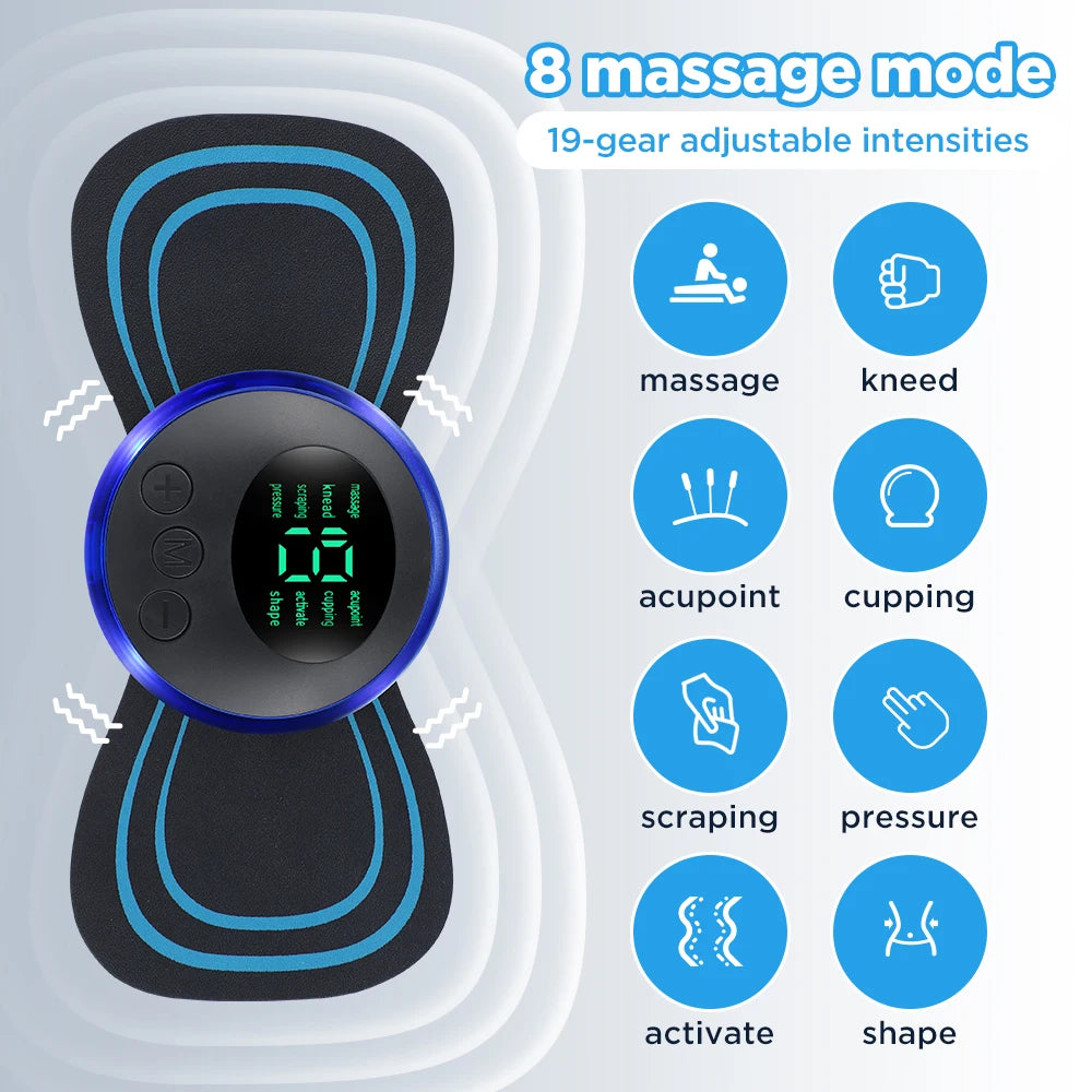 8 Modes Neck Massager Electric Back Shoulder Full Body Leg Massage Pad Remote Control Muscles Relax Fatigue Relief Patches Mini