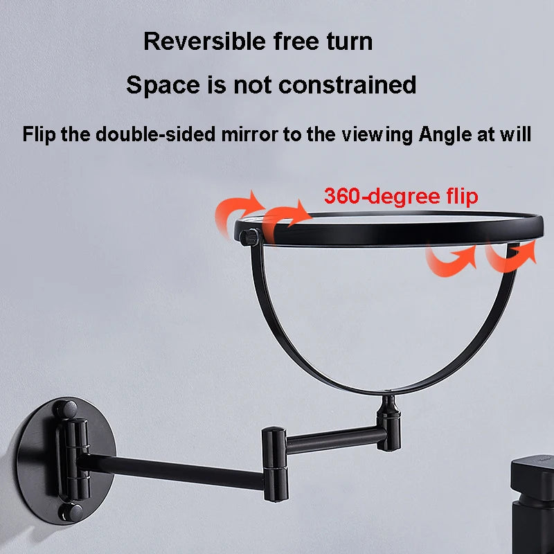 Gold/Black Frame 360 Degree Rotation Double-sided Circular Mirror Retractable and Fold Bathroom Mirror Wall Decorative Mirror
