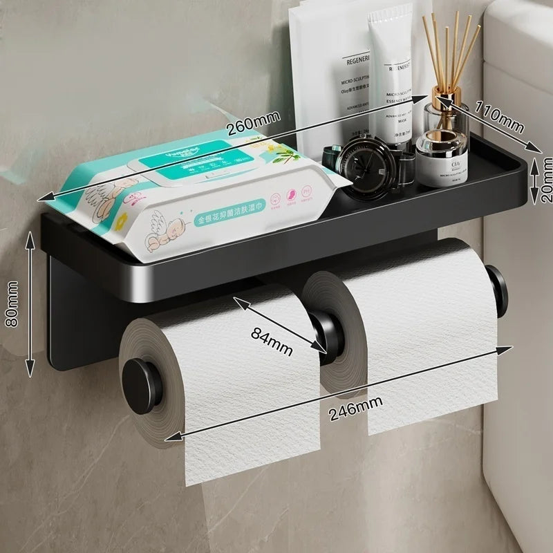 No Drill Toilet Paper Holder Wall-Mounted Aluminum Alloy Toilet Paper Holder Tissue Rack Tissue Holder Bathroom Accessories