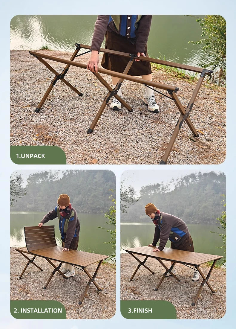 Outdoor Camping Folding multifunctional IGT Wood table Gas Stove Portable lightweight Camp BBQ Grill Table Picnic table