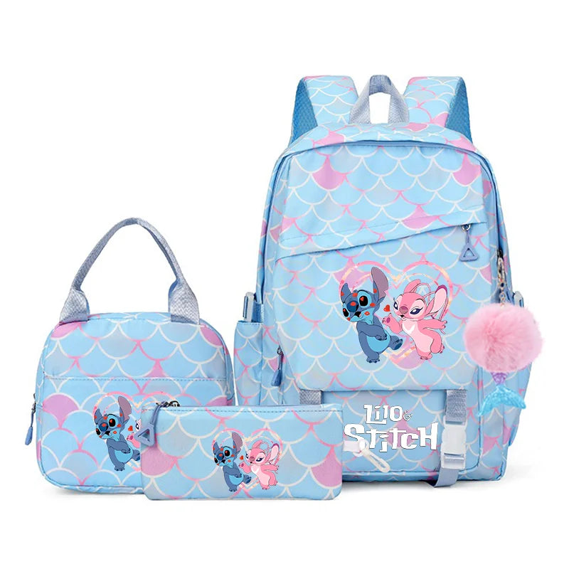 3Pcs Backpack Set Lilo Stitch Girl Kid Student Schoolbags Double Shoulder Bag Travel Pen Lunch Bag Kawaii Bookbag Laptop Bag Set