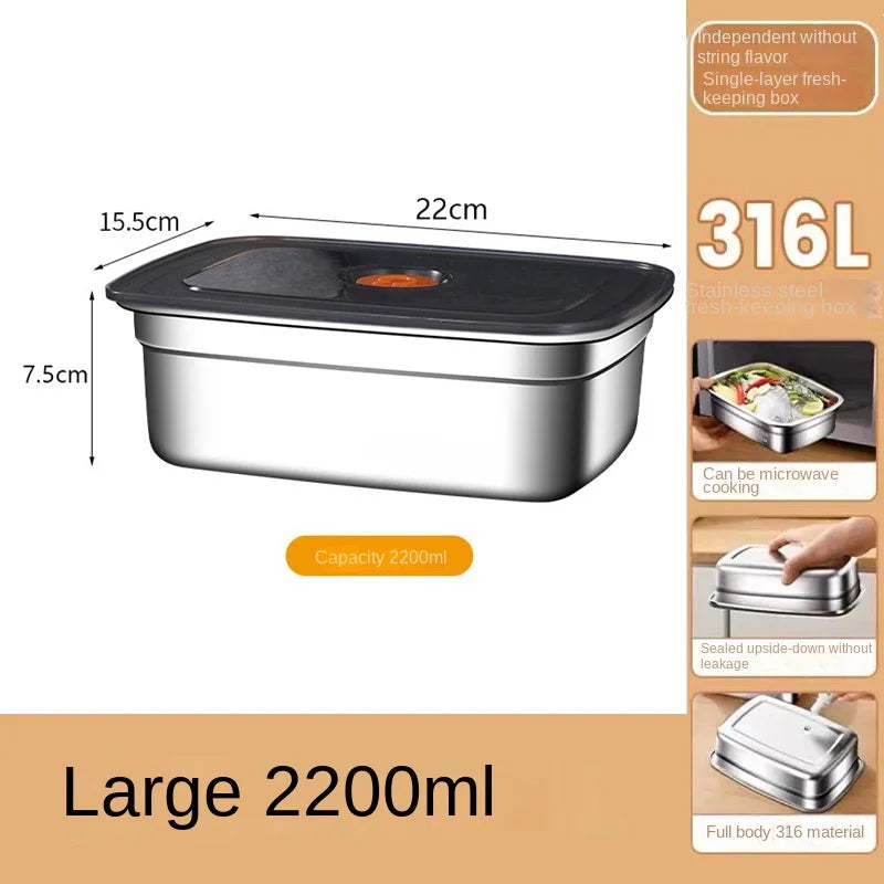 304 Stainless Steel Crisper, Lunch Box, Sealed Leak-proof Bento Box, Refrigerator Freezer Storage Box, Camping Lunch Box