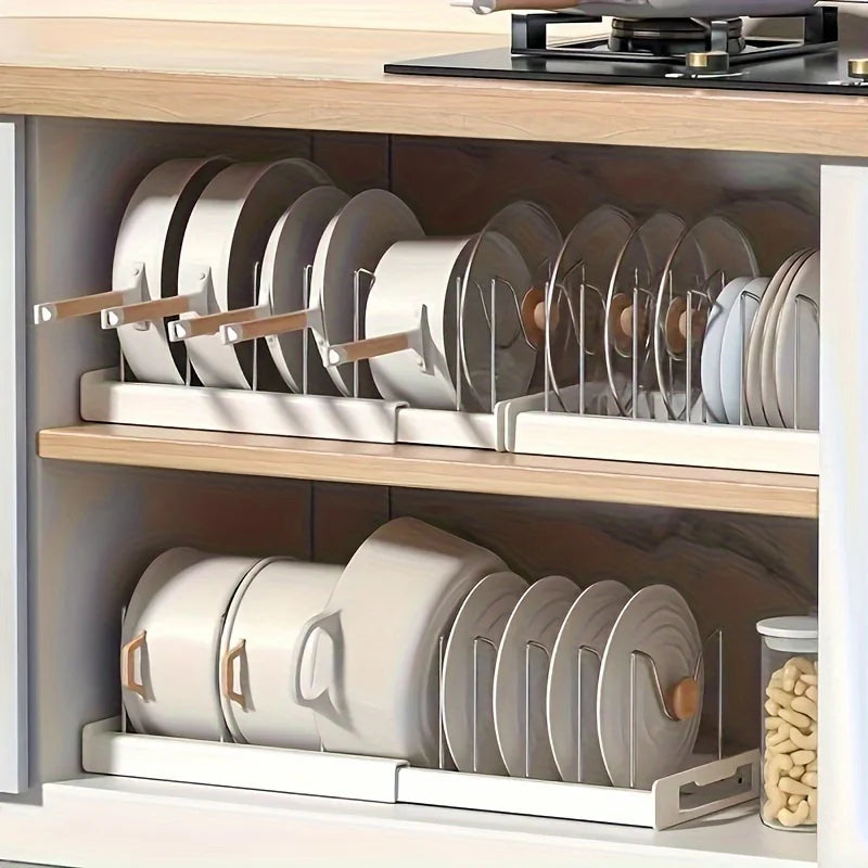 1pc Adjustable Kitchen Cabinet Organizer - Space-Saving Pull-Out Shelf Rack for Pots, Pans & Lids Storage Under Sink/Countertop