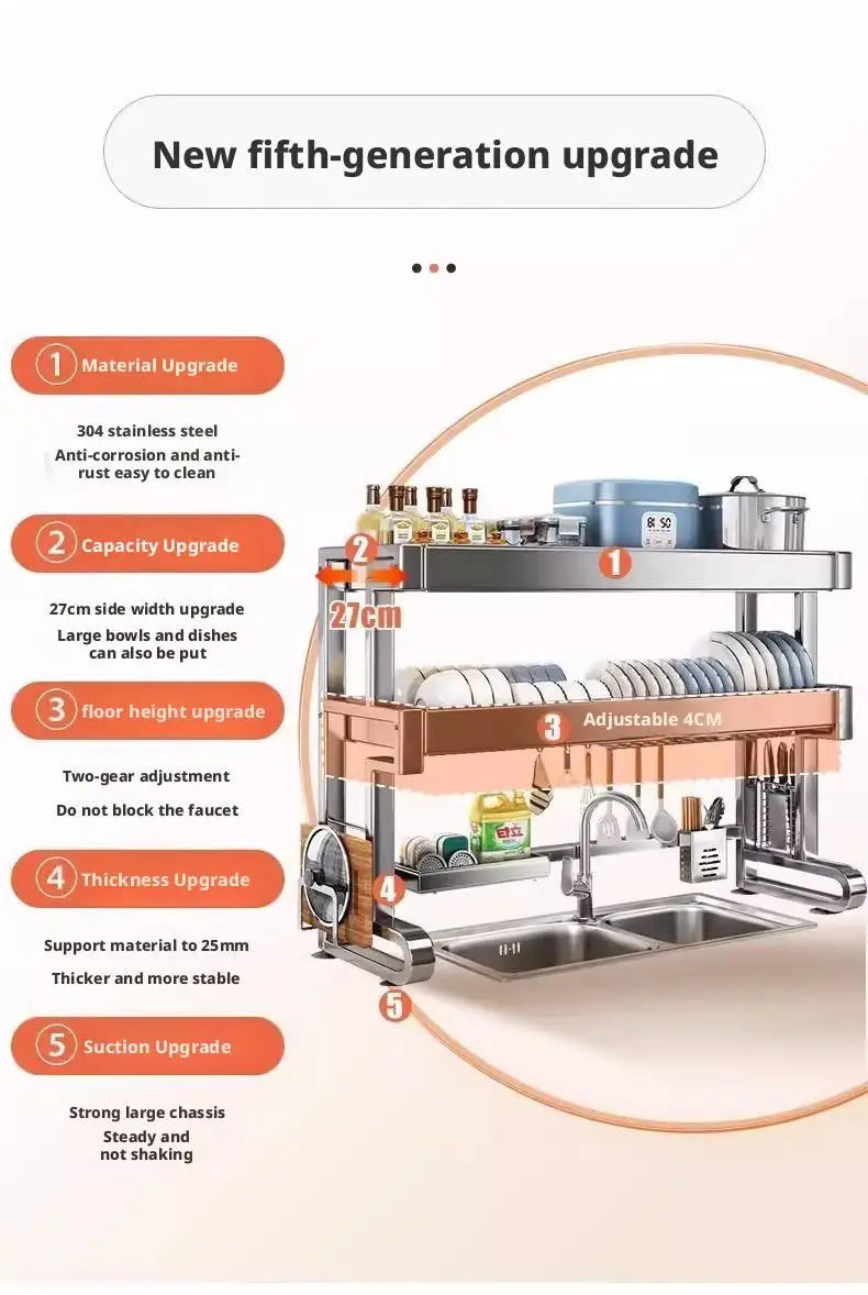 Over Sink Dish Drying Rack Stainless Steel Expandable Drain Bowl Holder Shelf Kitchen Counter Dish Storage Rack Hanger Shelves