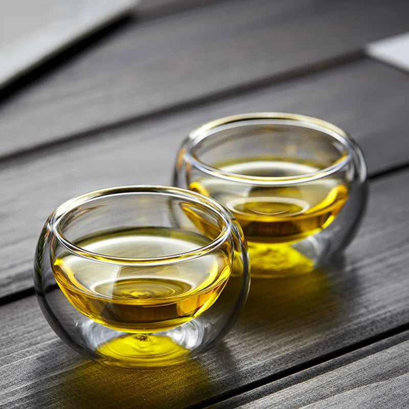 50ml Small Tea Cup Exquisite Double-layer Glass Transparent Cup Kung Fu Heat Resistant Teaware Puer Tea Coffee Cups Drinkware